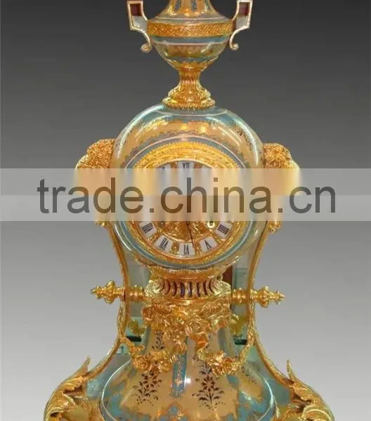 Gothic Architectual Style Ceramic Table Clock, Antique Hand Painted European Table Clock, Brass Mounted Table Clock photo-4