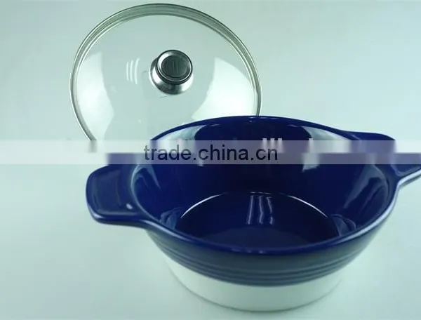 Stock Cheap Ceramics Tureen With Glass Cover Blue Glaze photo-2