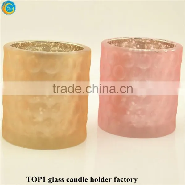 Embossed Design Wonderful Fuchsia Pink Vintage Glass Candle Holder photo-3