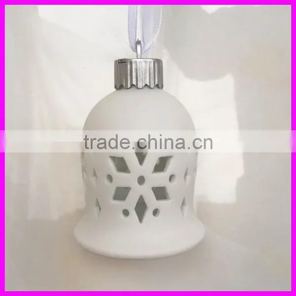 Ceramic Christmas Bell With LED Light Hollow Design for Home Decoration photo-3