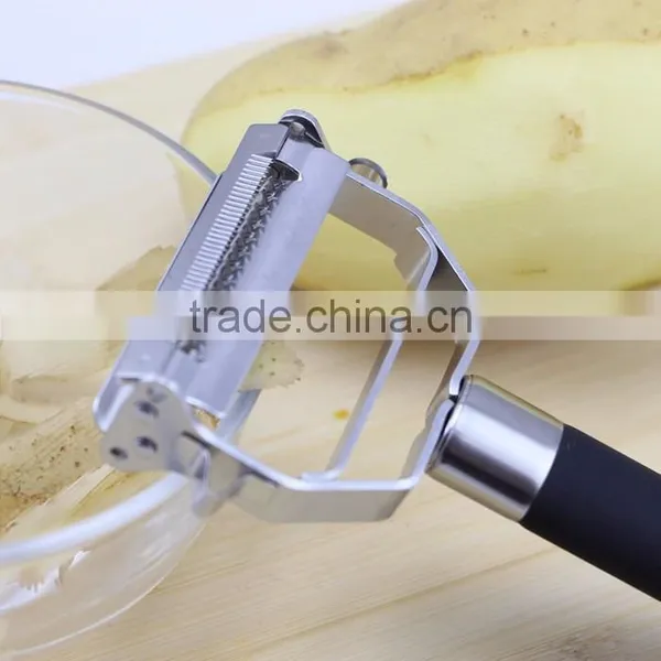 Kitchen Multifunction Stainless Steel Potato Julienne Peeler With Black Rubber Handle photo-3