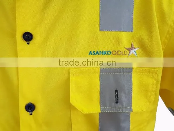 OEM Mining Workwear Uniform Mens Button-front Yellow Cotton Twill Work Shirt With Hi Vis Tapes photo-3