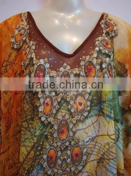 Georgette Printedm Embellished Kaftan CAFTAN Tunic Poncho Blouse photo-2