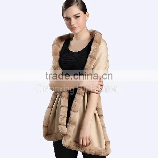 CX-B-P-46C Women Fashion New Design Pashmina Shawl With Fur photo-3