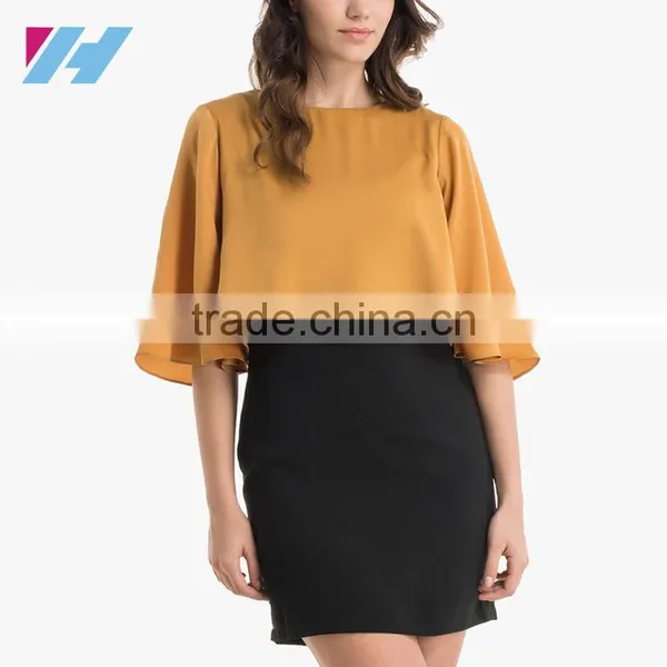 Ladies New Fashion Clothing Wholesale Casual Mustard Yellow Wrap Dress photo-2