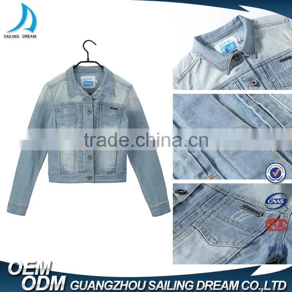 Guangzhou Apparel Factory Hot Sale Color Fade Proof Women Jeans Denim Jacket photo-3