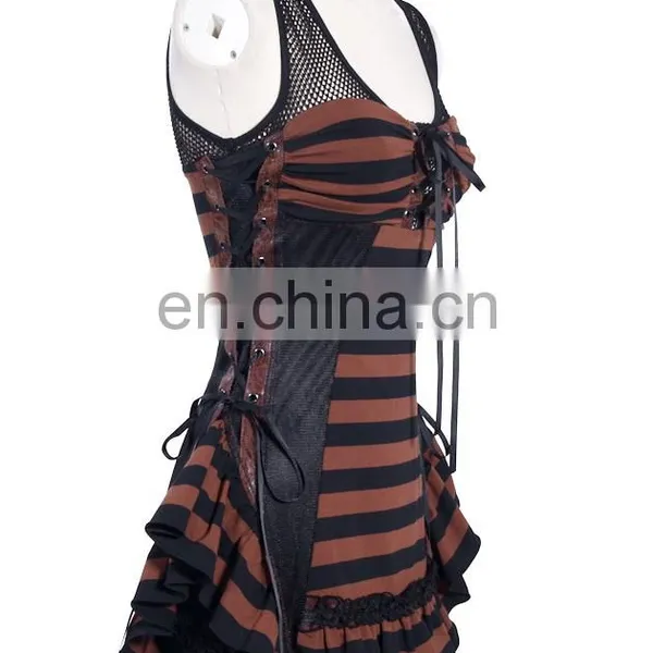 Steampunk Short Sleeveless Striped Dress-tunic photo-2