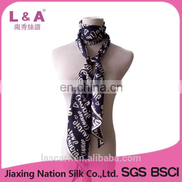 2017 Newest Women Customer Printing Long Twill Silk Neck Scarf photo-5