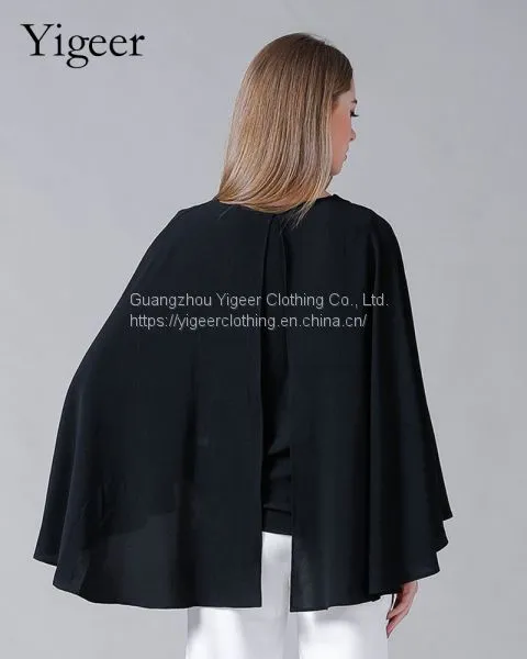 O-Neck Long Sleeve Loose Plus Size Double Layers Chiffon Top Blouse photo-2
