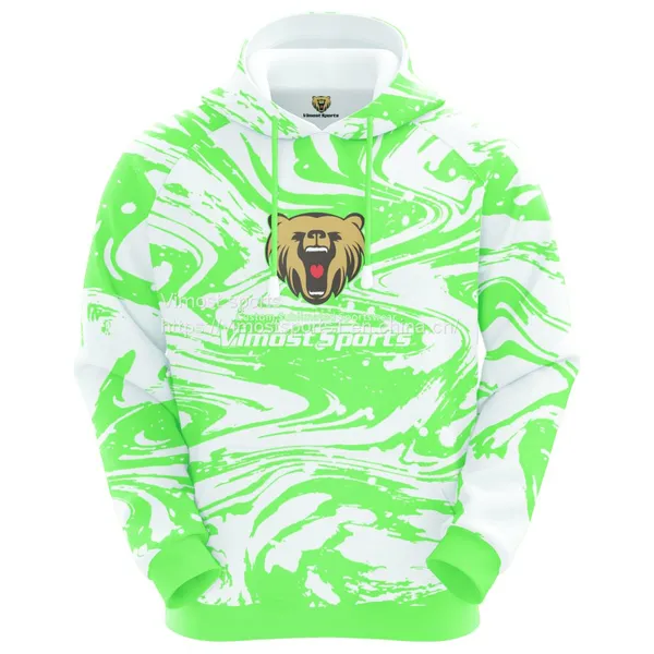 Green and White Customized Sublimation Hoodie With Lion Pattern Printed on the Front photo-2