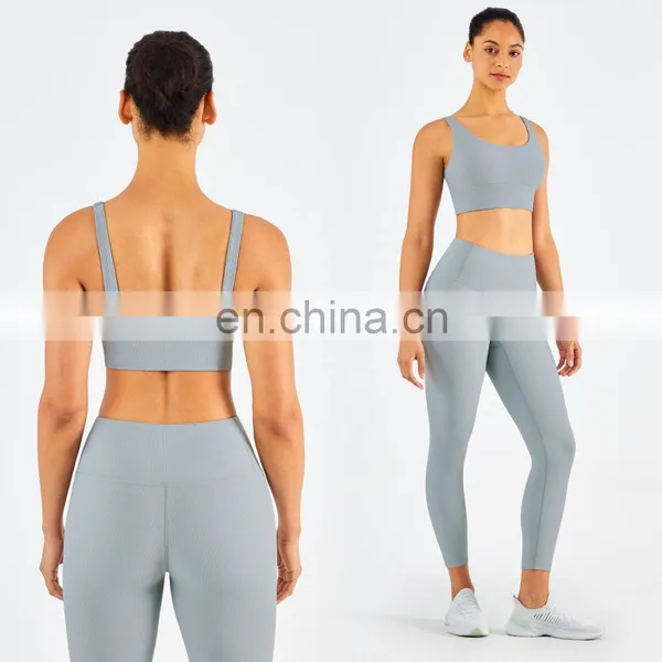 Custom Women Ribber Fabric Sport Set Girls Yoga Gymwear Wholesale Workout Set Fitness Clothing photo-5