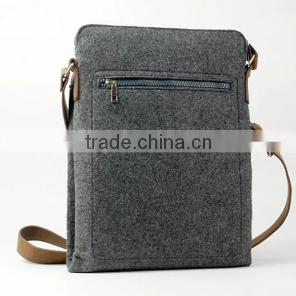 Gray Wool Felt Messenger Bag Felt Shoulder Bag With Retro Leather Straps photo-3