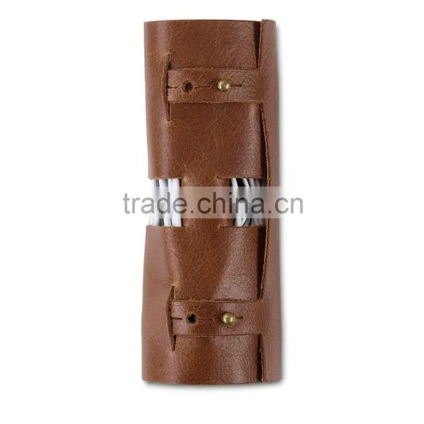 Factory Hot Sale High Quality New Brown Leather Earbud Holder Case photo-3