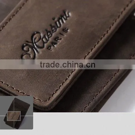 Fashion Custom Brown Genuine Crazy Horse Leather Money Clip Wallet With Magnet photo-4
