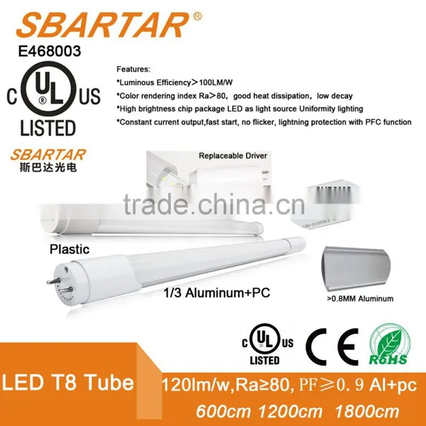 5 Year Warranty Patent UL DLC CE ERP 22W T8 Led Tube, 2600Lm Led Tube Light,