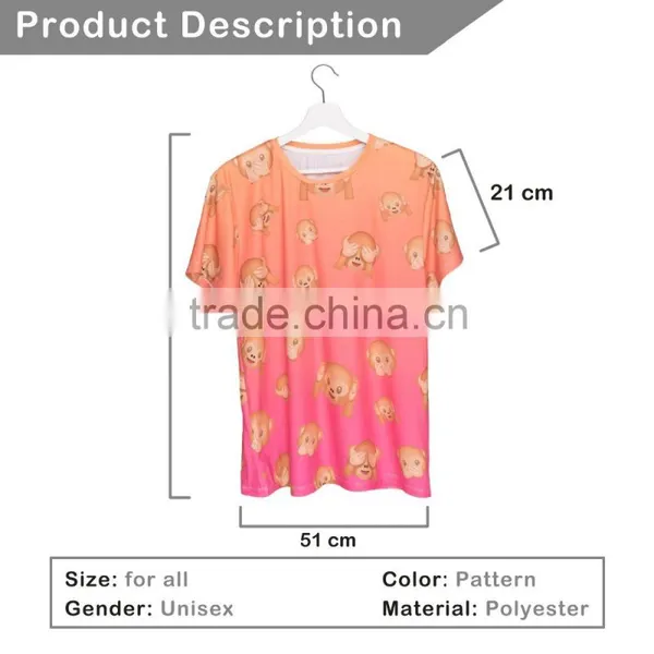 Online Shopping New Design 3D Print Emoji Monkey Orange Custom Grils T-shirt photo-2