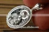 Silver 925 Oval Pendant Icon of St. George. Russian Style. Burnished Silver