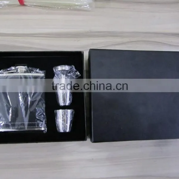 7oz Hip Flask With Small Funnel and 4pcs Cup and Leather Bag in Gift Box photo-2