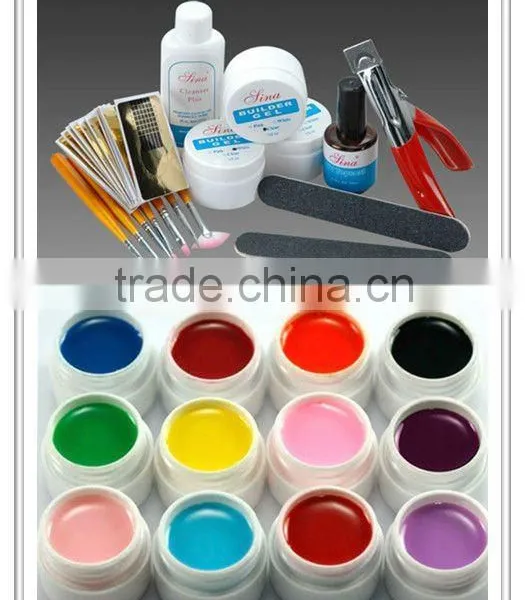 Starter Nail Art UV Gel Tools + 12Pcs Fluorescent Colors UV Gel Full Kit HN1284