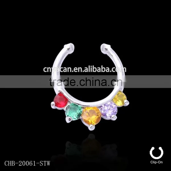 Five Paved Gem Gold IP Colored Nose Ring