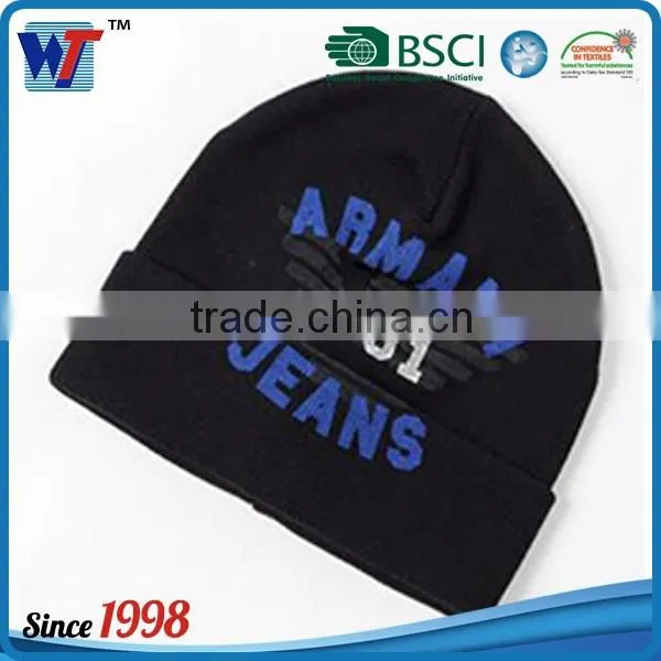 Promotional custom winter keep warm beanie black knitted hat