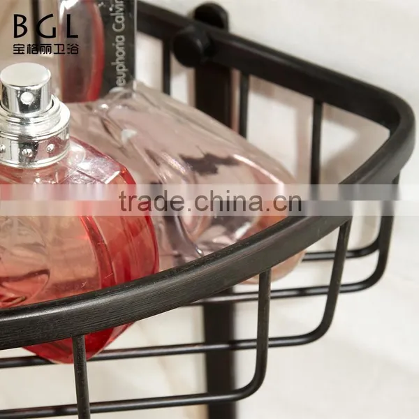 America Style Wall Mounted Bath Fittings ORB and Vacuum Plating Brass Hanging Corner Basket for Bathroom Storage photo-4