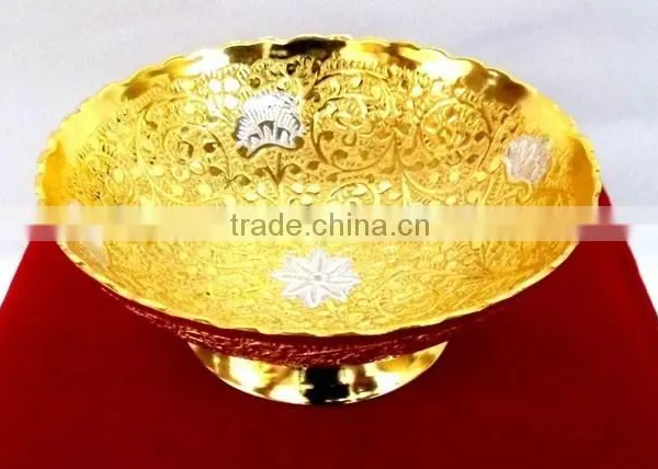 New Design Gold and Silver Plated Brass Bowl With Embossing Designs photo-4