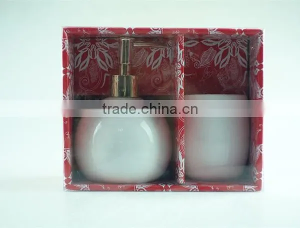 White Ceramic Bathroom Accessories Set 2 / Lotion Dispenser & Tumbler With Color Gift Box photo-3