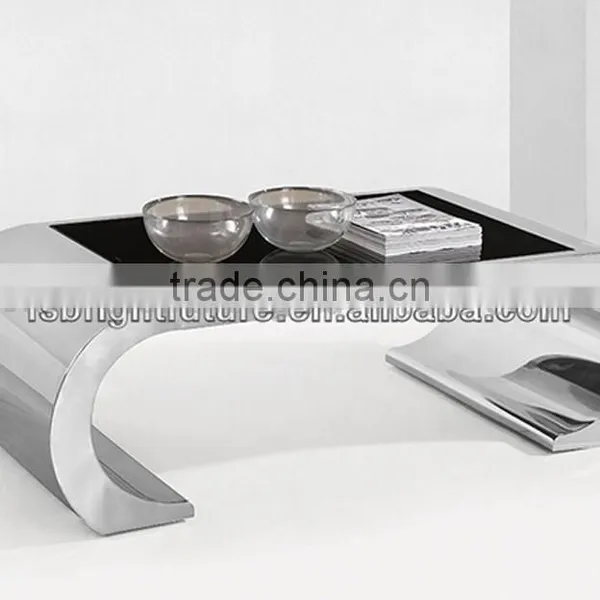 Unique Stainless Steel Frame Black Tempered Glass Coffee Table photo-2