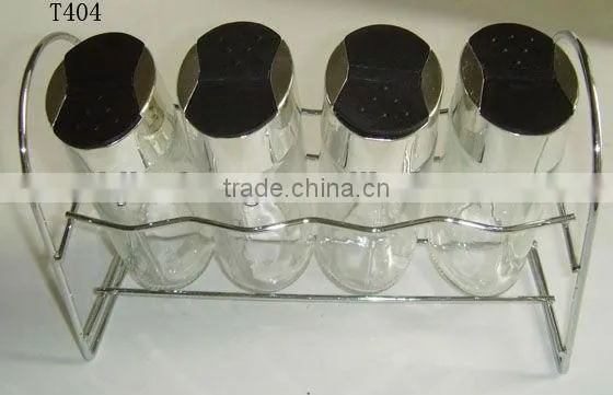 4 pieces colorful cylinder glass condiment set glass spice pot