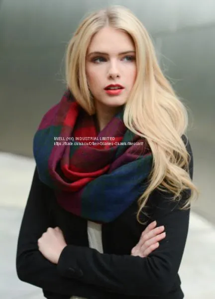 Winter Checked Acrylic Infinity Circle Loop Scarf China Supplier photo-2