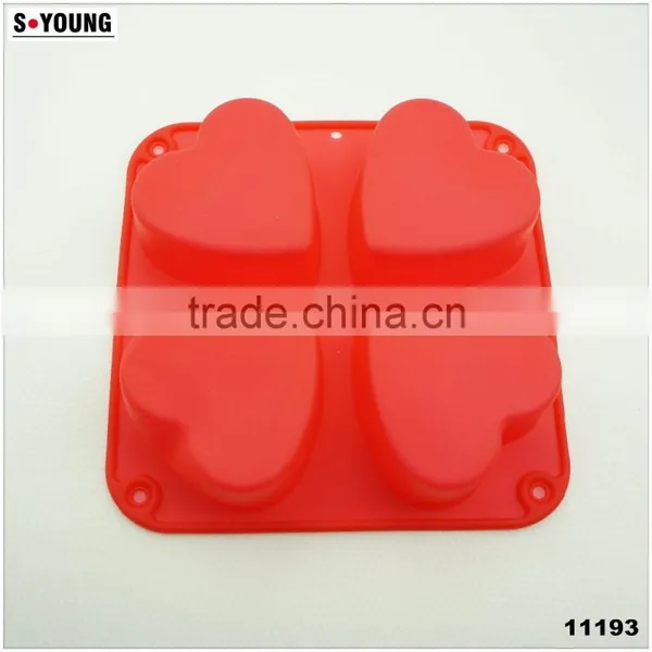 11193 Top Quality Silicone Flexible 4 Cavity Heart Shaped Soap Molds photo-2