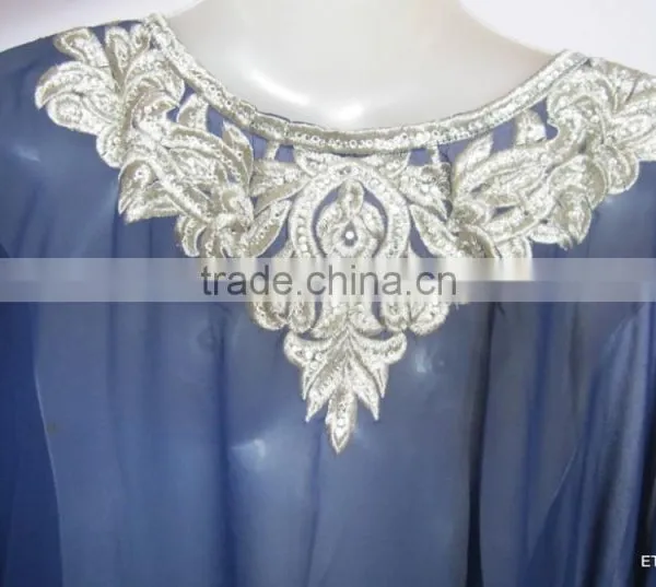 BLUE EMBROIDERED Georgette CAFTAN Kaftan Tunic Poncho Zip Cover up photo-4