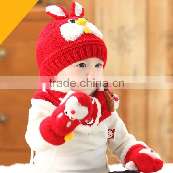 TC13004 Latest Fashion Baby Knitted Beanie Hat With Winter Warmed Scarf and String Mittens photo-2