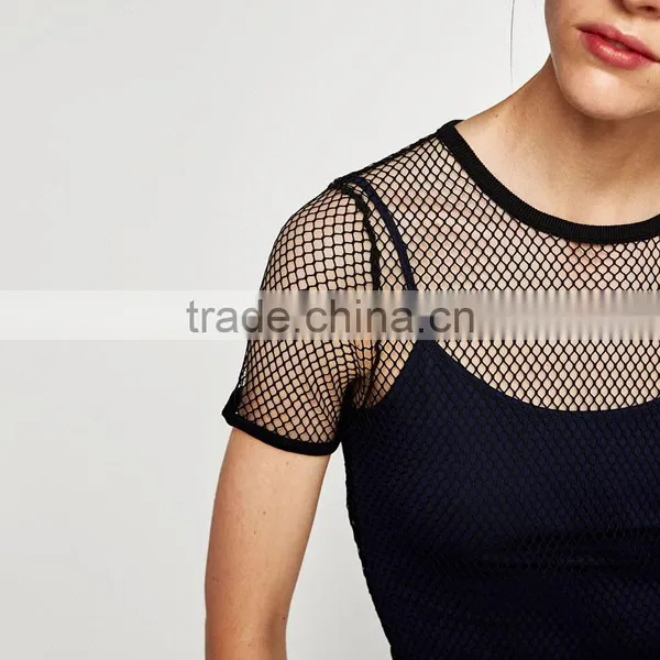Wholesale Women Custom Top Casual Woman Mesh Short Sleeve Knitted T-Shirt China Supplier photo-5