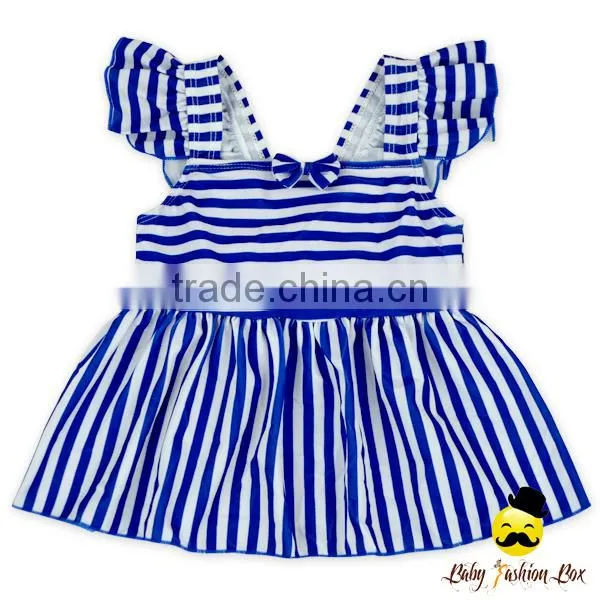 Fitness Children Striped Blue Flutter Sleeve Young Girl Top Kids Beach Clothes Swimwear photo-2