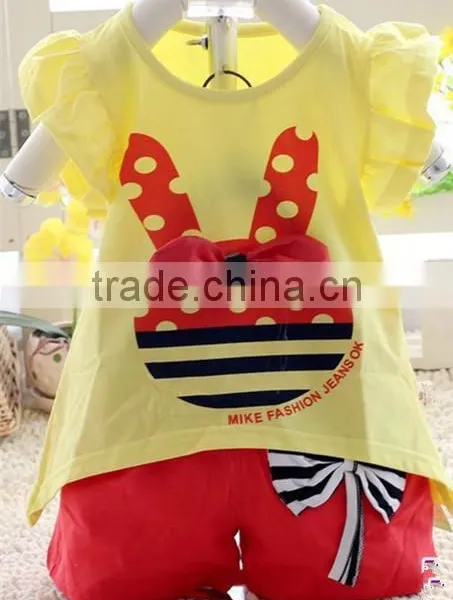 2014 Girls Summer Suit Easter Ruffle Pants Outfit, Girls Easter Bunny Outfit Set, Lovely Rabbit 2pcs Clothing Set With Bows photo-2