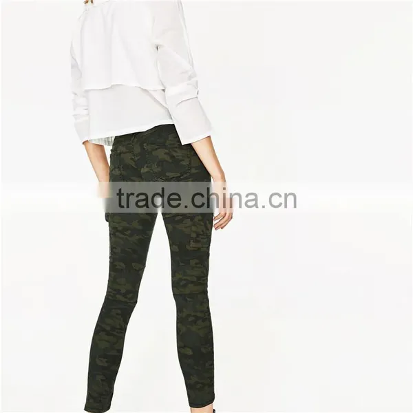 2017 Khaki Ankle Cargo Woodland Camouflage Pants for Women photo-5