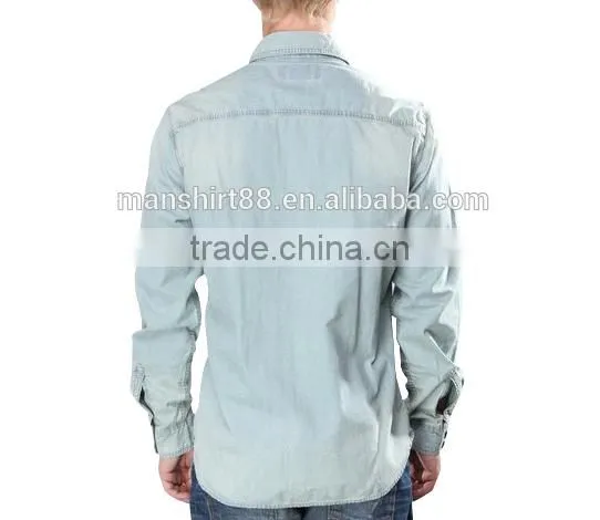100% Cotton Long Sleeve Denim Shirts With Two Pockets for Men photo-2