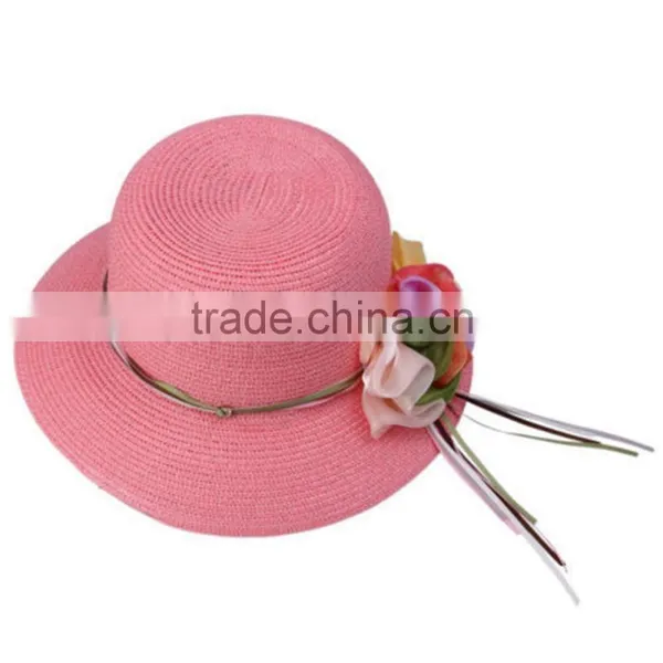 Flower Wide Brim Cloche Fedora Bowler Straw Hat Summer Spring Sun Cap photo-2