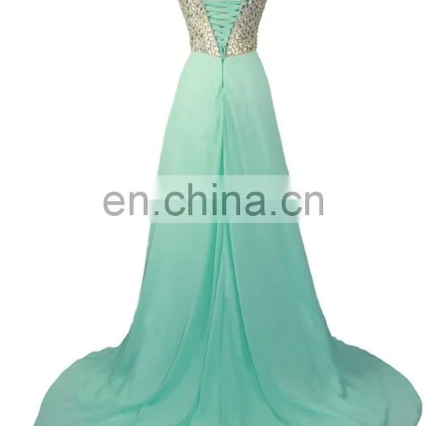 Long Dress for Party Sweetheart Gorgeous Crystals Sequined Evening Wear Dress 2016 High Quality Lace-up Back Chiffon Prom Dress photo-2