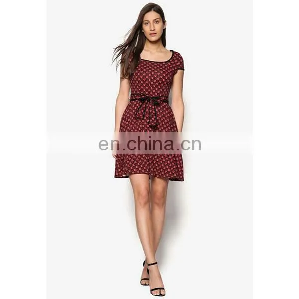 Dress for Women Elegant RedBlack Mini Floral Dress Cape Sleeves Women Dress photo-2