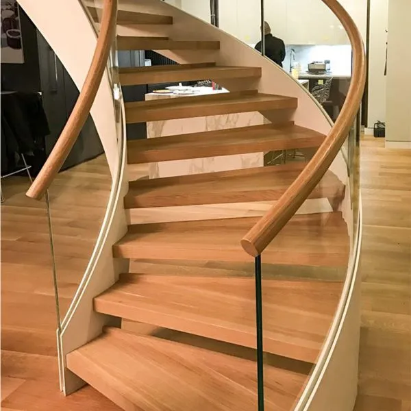 Best Selling Curved Glass Staircase With Solid Oak Wood Treads / Indoor Wood Staircase photo-5