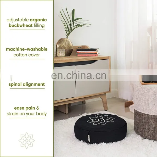 Large Meditation Cushion Pillow Zafu Yoga Bolster Meditation Pillows Buckwheat Hull Filled Round Cushion With Removable Cover photo-2