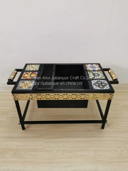 Ceramic Tile Mosaic Parquet Outdoor Rectangular Fire Pit Table