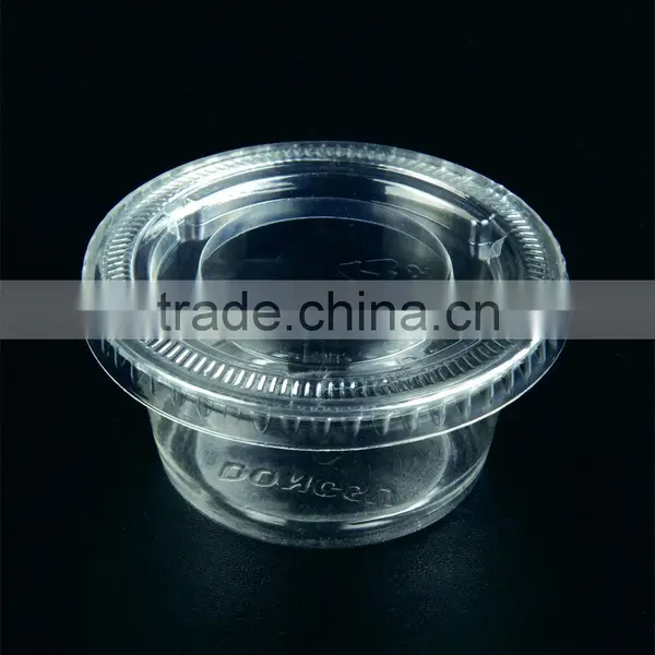 2oz disposable plastic portion cup with flat lid, 60ml crystal PET sauce cup, take away plastic condiment cup(no straw hole)
