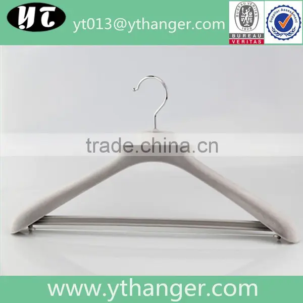 CY-607 Bulk Coat Grey Color Velvet Plastic Hanger Flocking Plastic Hanger With Non-slip photo-6