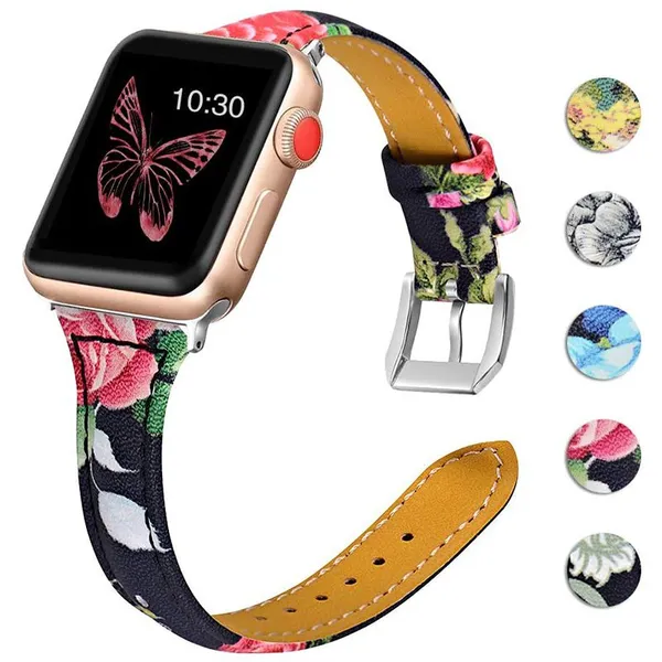 Amazon Hot Sale Vintage Printed Leather Watch Straps Bands for Leather for Apple Watch Wristband 38mm 42mm 40mm 44mm Adapter photo-5