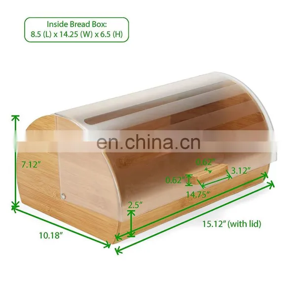 Bamboo Bread Box Acrylic Cover Kitchen Household Goods Organizer Storage Box Pantry Organizer Kitchen & Tabletop photo-2