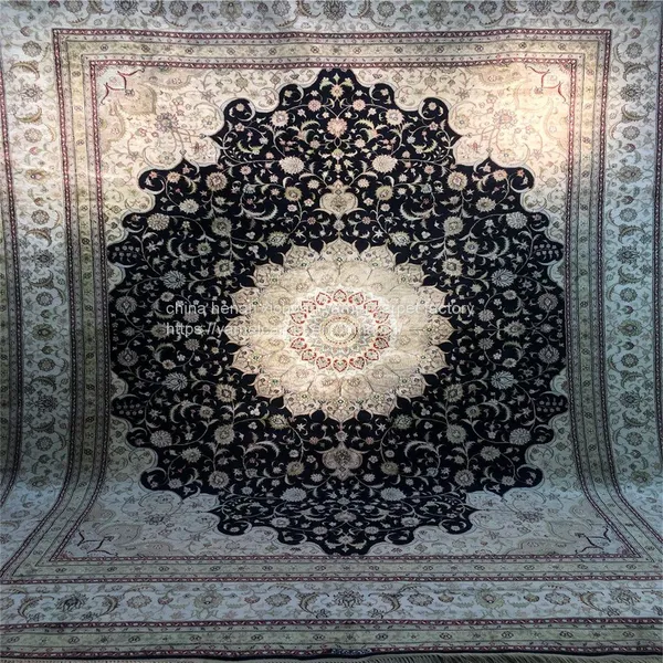 9x12ft Dark Mblue Handmade Silk Persian Carpet for Sitting Room and Meeting Room photo-5
